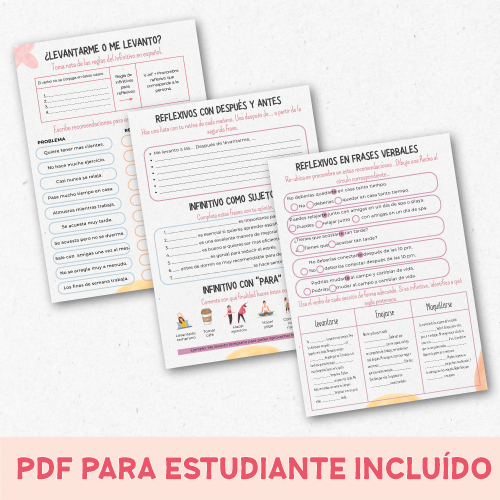 Actividades de verbos reflexivos para clases de ELE en línea con juegos y ejercicios. Levantarme o me levanto. Reglas de conjugación de verbos en español. Ejercicios para practicar verbos reflexivos. Lecciones completas listas para enseñar verbos reflexivos. Juegos de ELE para verbos reflexivos.